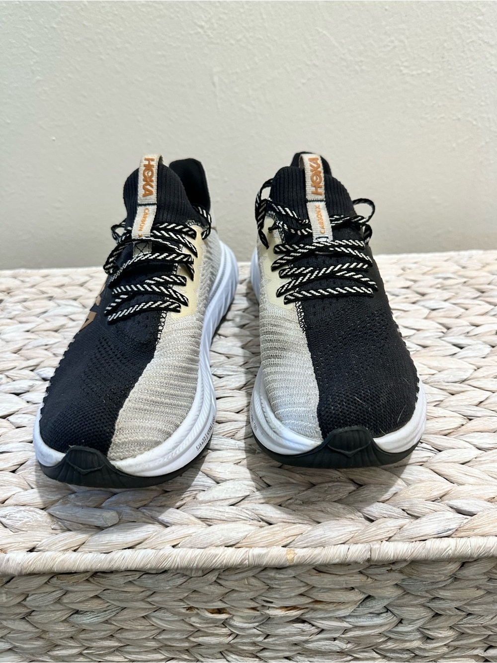 Hoka Men's Black & Cream Knit Slip-On Sneakers